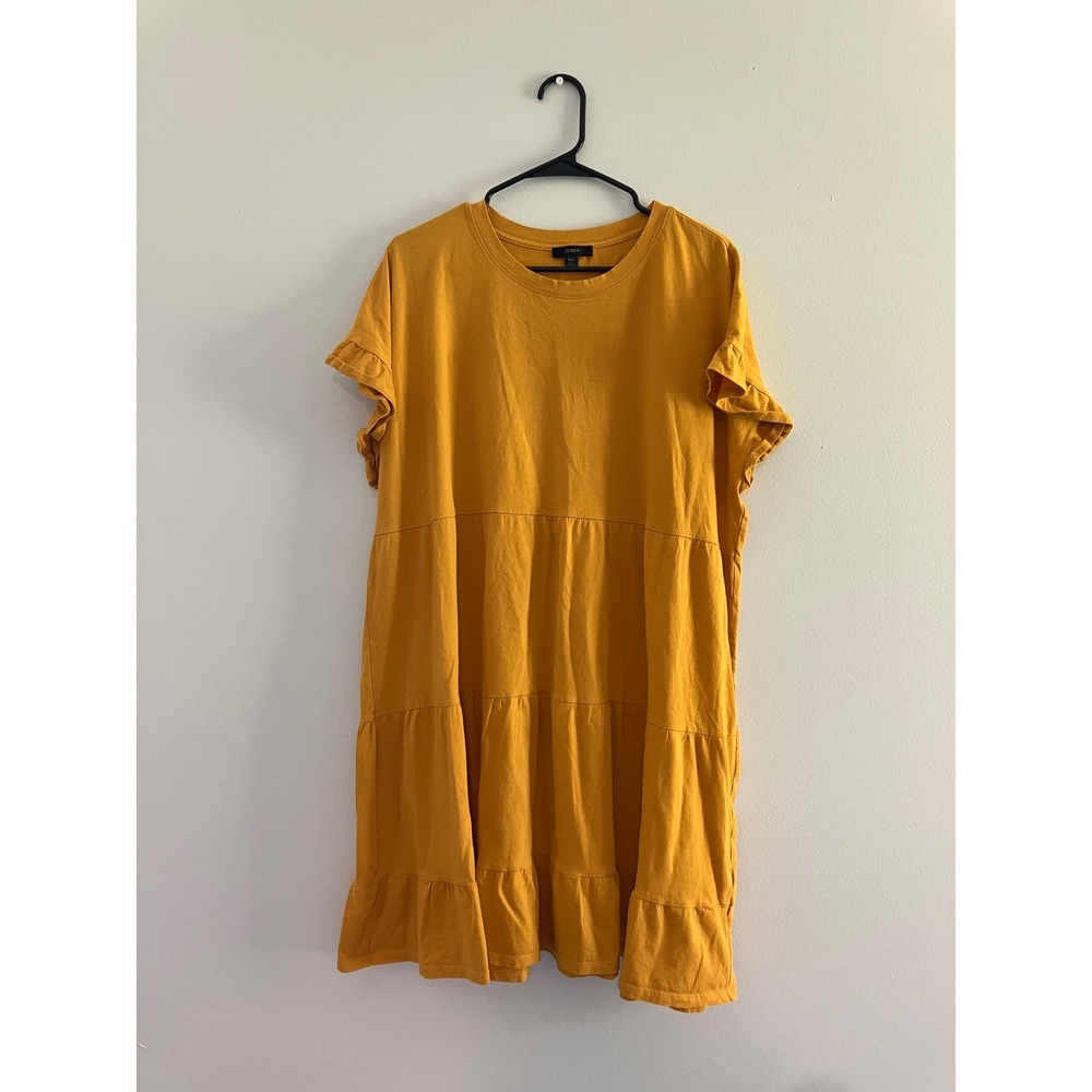 J. Crew mustard yellow‎ tiered dress women's size XXL 100% cotton natural fibers